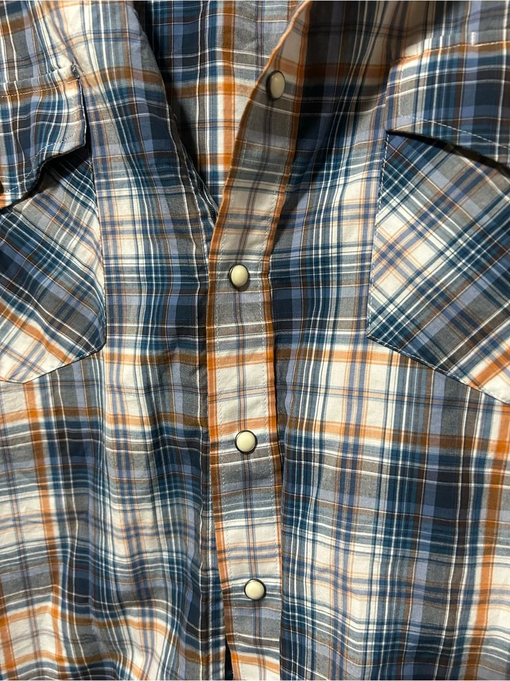 Ariat Blue, White & Orange Plaid Long-Sleeve Button-Down Shirt pro series - Picture 5 of 5